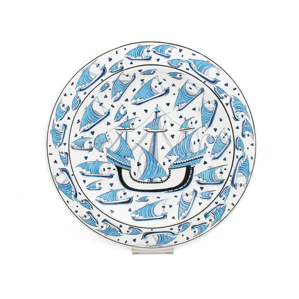 طبق إزنيك مزخرف بسفينة غاليون عثمانية
