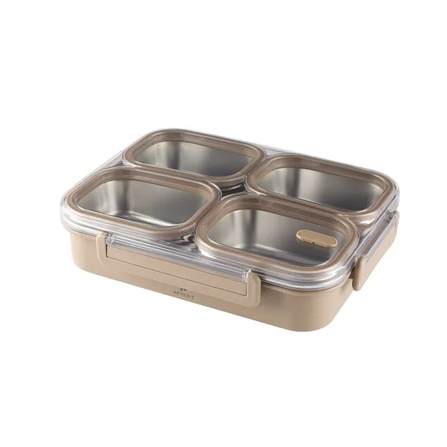 علبة غداء بنتو بأربعة أقسام من الفولاذ بلون زيتي