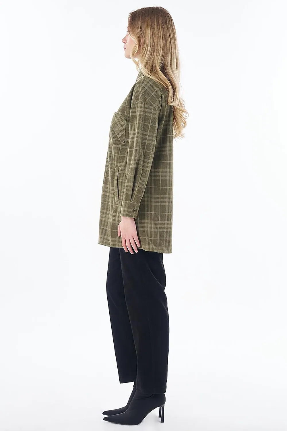 تونيك مخمل بنقشة مربعات كاكي - صورة 4