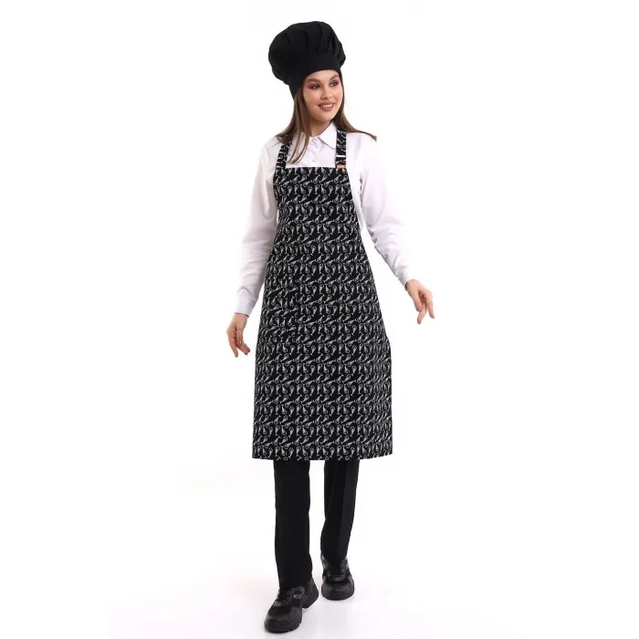 مريلة مطبخ بنقشة متعرجة سوداء