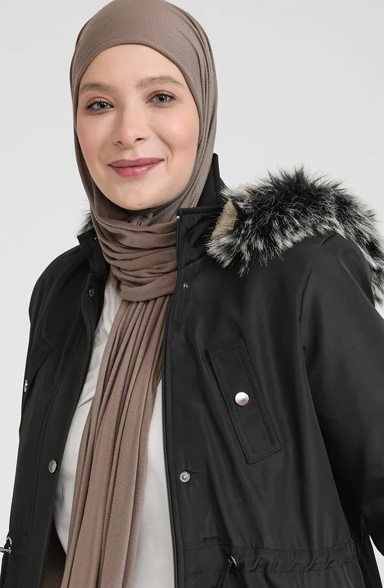 جاكيت أسود بسحاب من قماش البونديت مقاس كبير - صورة 4