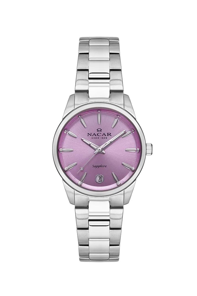 ساعة يد نسائية بسوار فضي ومينا بنفسجية 30 ملم - صورة 2