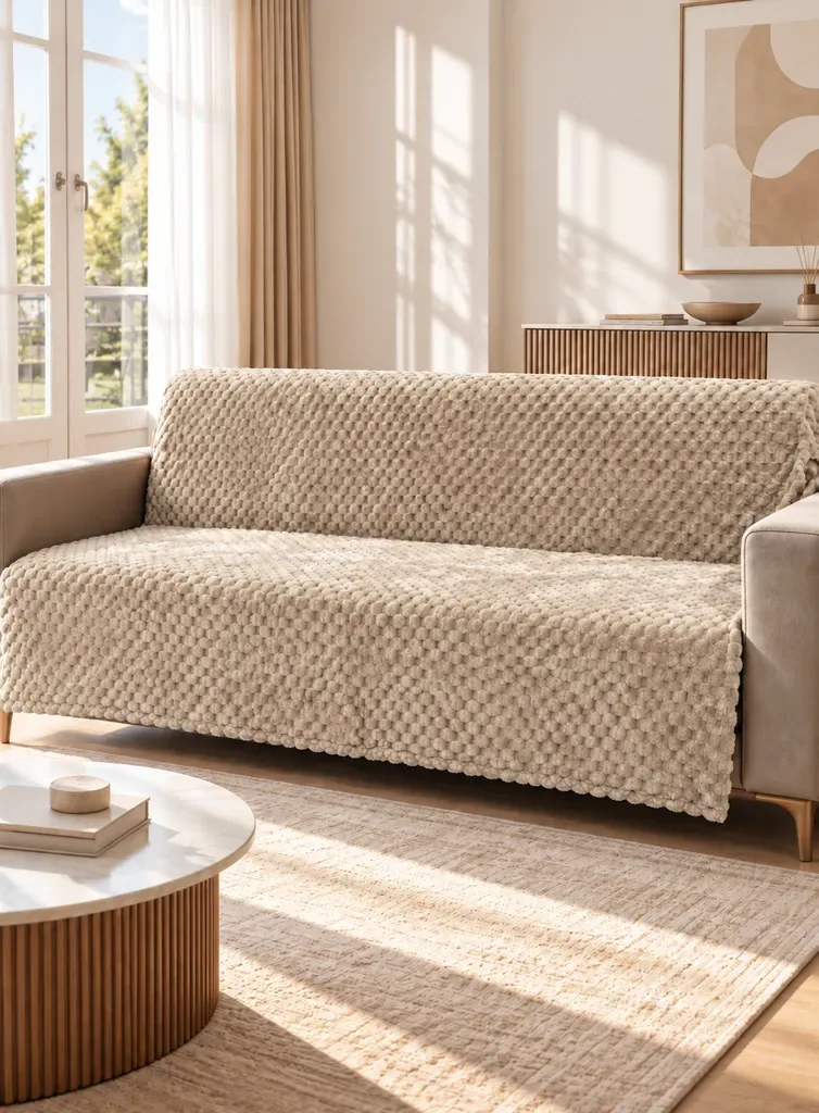 غطاء أريكة من قطيفة مانع للانزلاق 180×220 سم - بيج