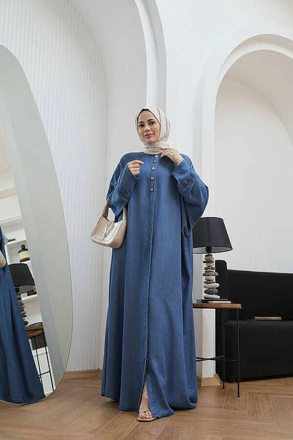عباية تينسل بأزرار زخرفية بلون كحلي