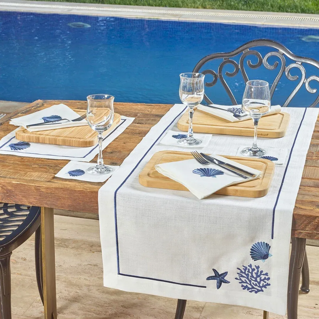 طقم مفرشي طعام من الكتان - كحلي - 30×50 سم - صورة 2
