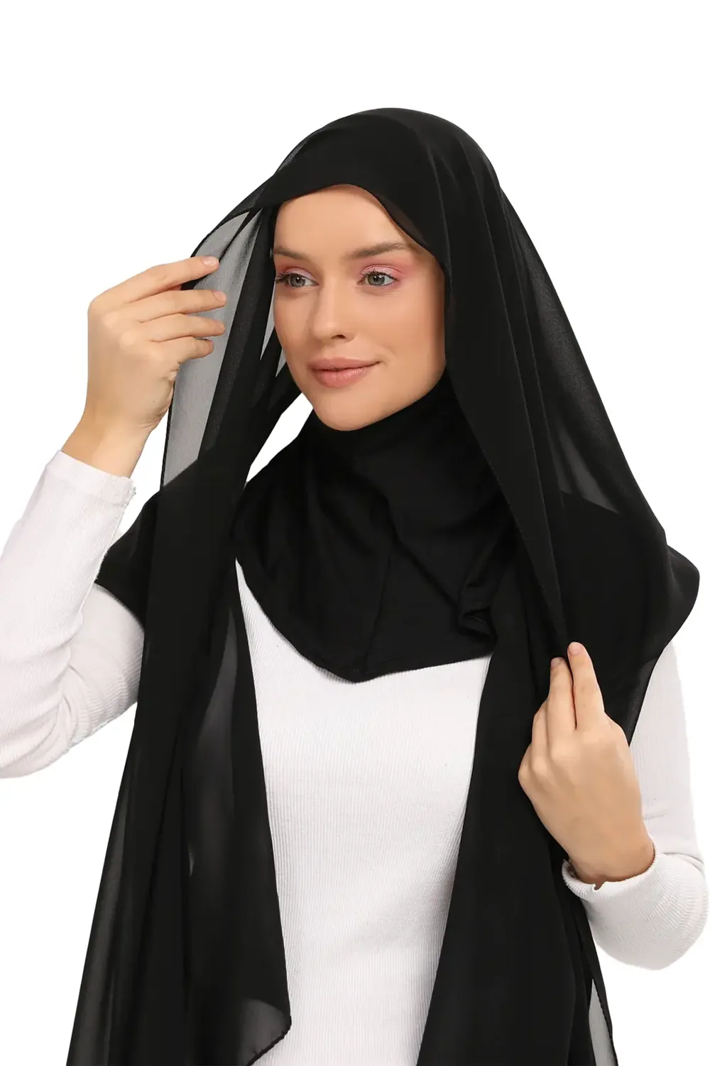 شال شيفون جاهز مع حجاب مدمج