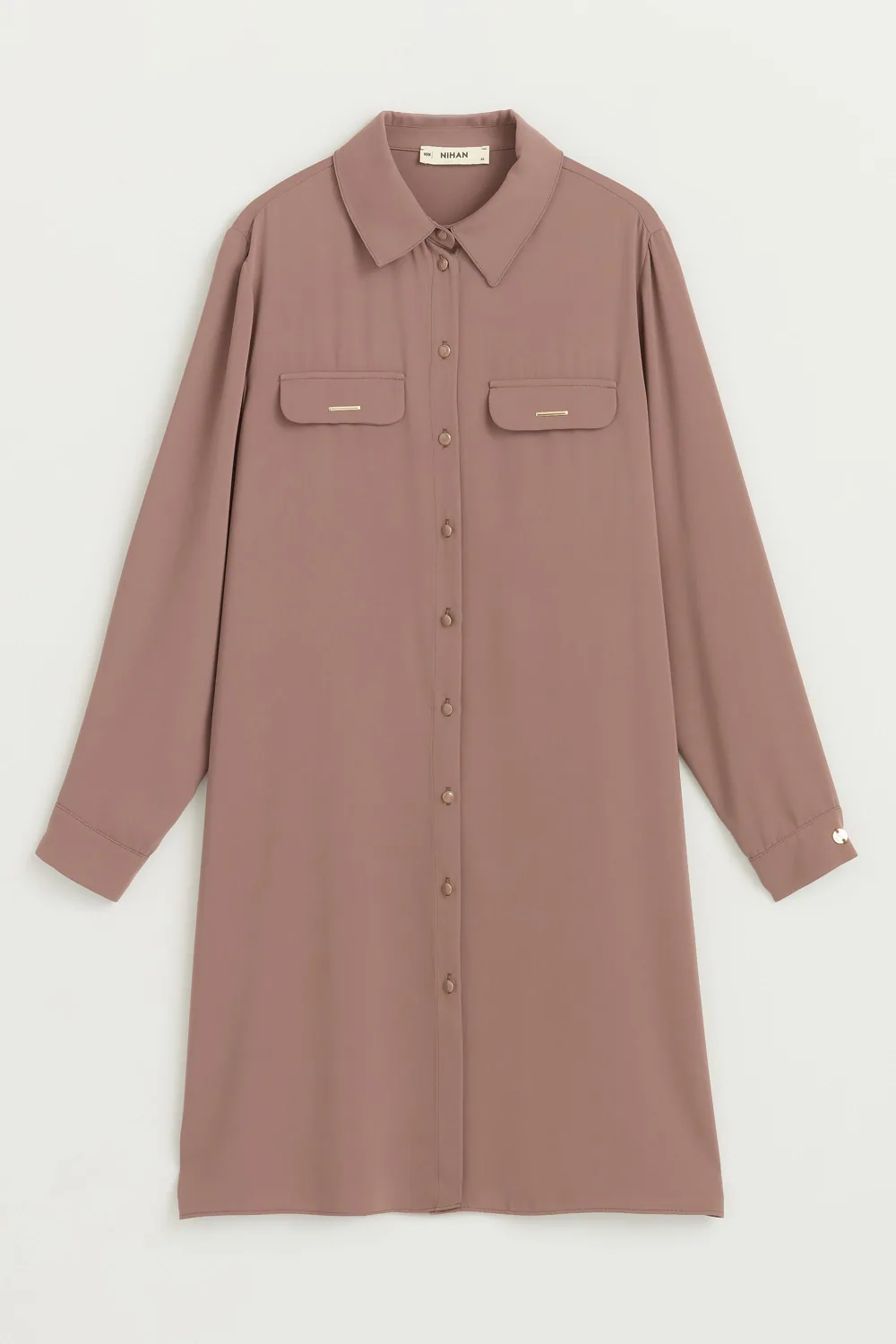 تونيك بياقة قميص مقاسات كبيرة بني فاتح