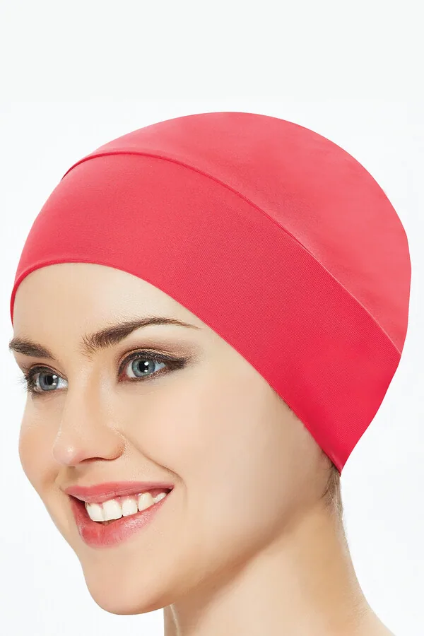 قبعة سباحة سادة بلون مرجاني - صورة 2