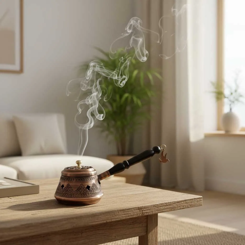 مبخرة نحاس بتشطيب مؤكسد وتصميم عناقيد