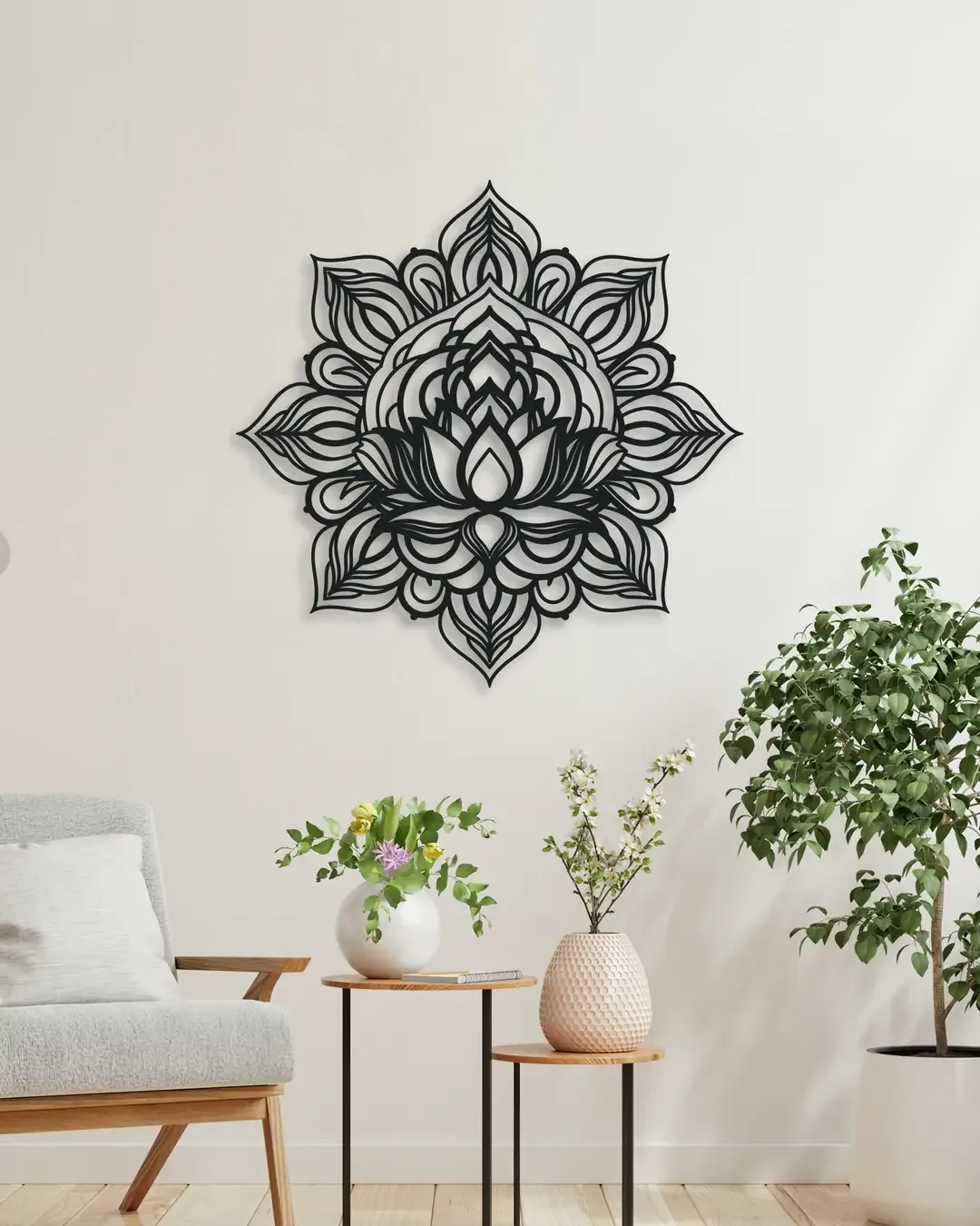لوحة معدنية ماندالا بزهرة لوتس 50×50 سم - صورة 2