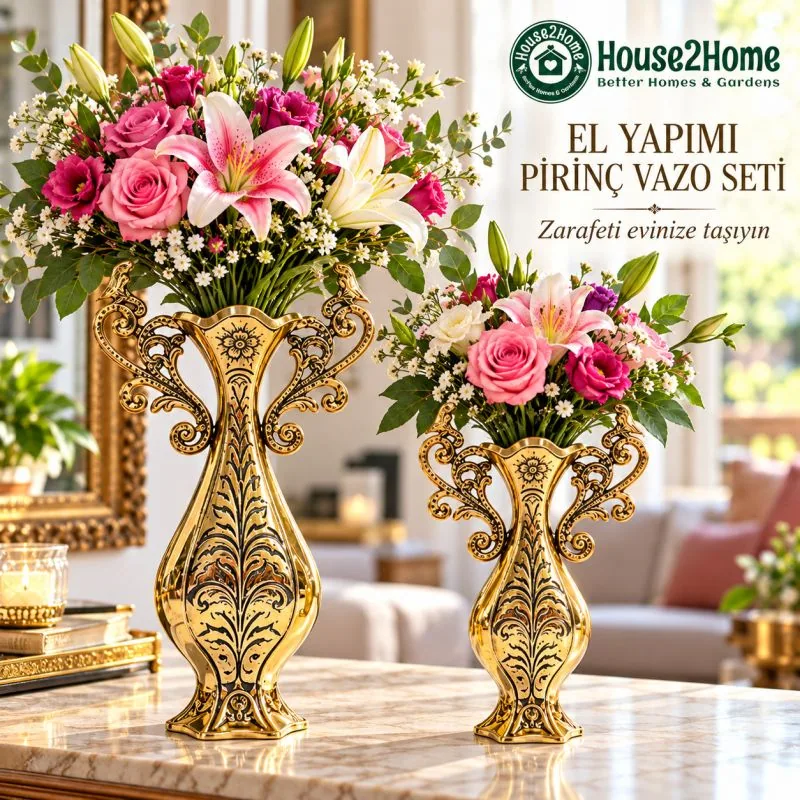 طقم مزهريتين نحاس أصفر منقوشتين