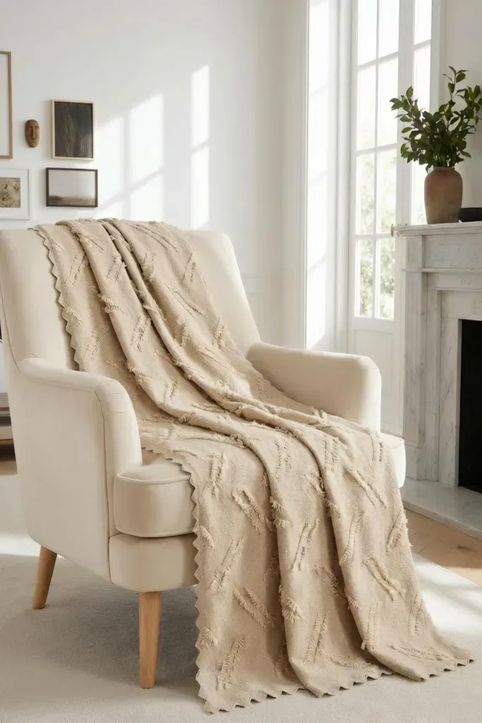 غطاء أريكة محبب الملمس بأهداب 175×215 سم - بيج