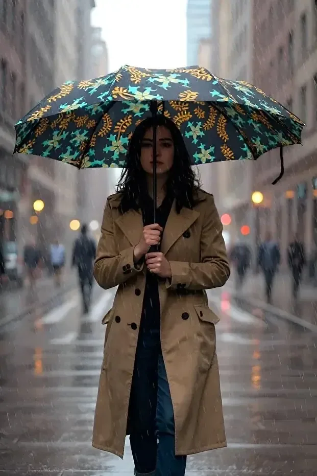 مظلة أوتوماتيكية بنقشة ندف الثلج وغطاء - صورة 2
