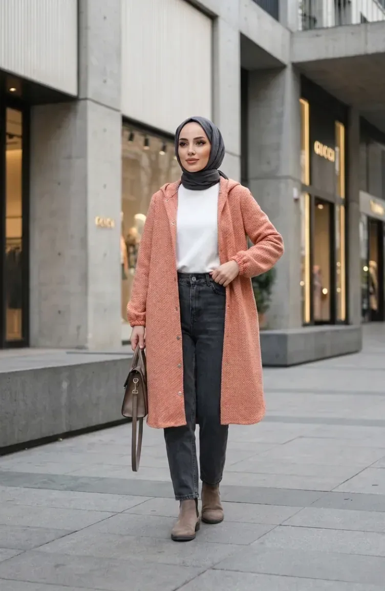 كاب جوخ برتقالي بأزرار أمامية وأكمام مطاطية
