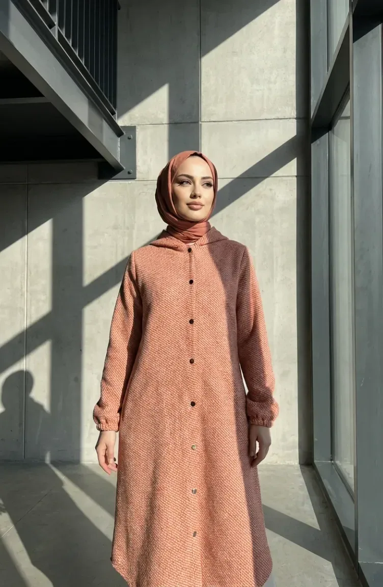 كاب جوخ برتقالي بأزرار أمامية وأكمام مطاطية - صورة 3