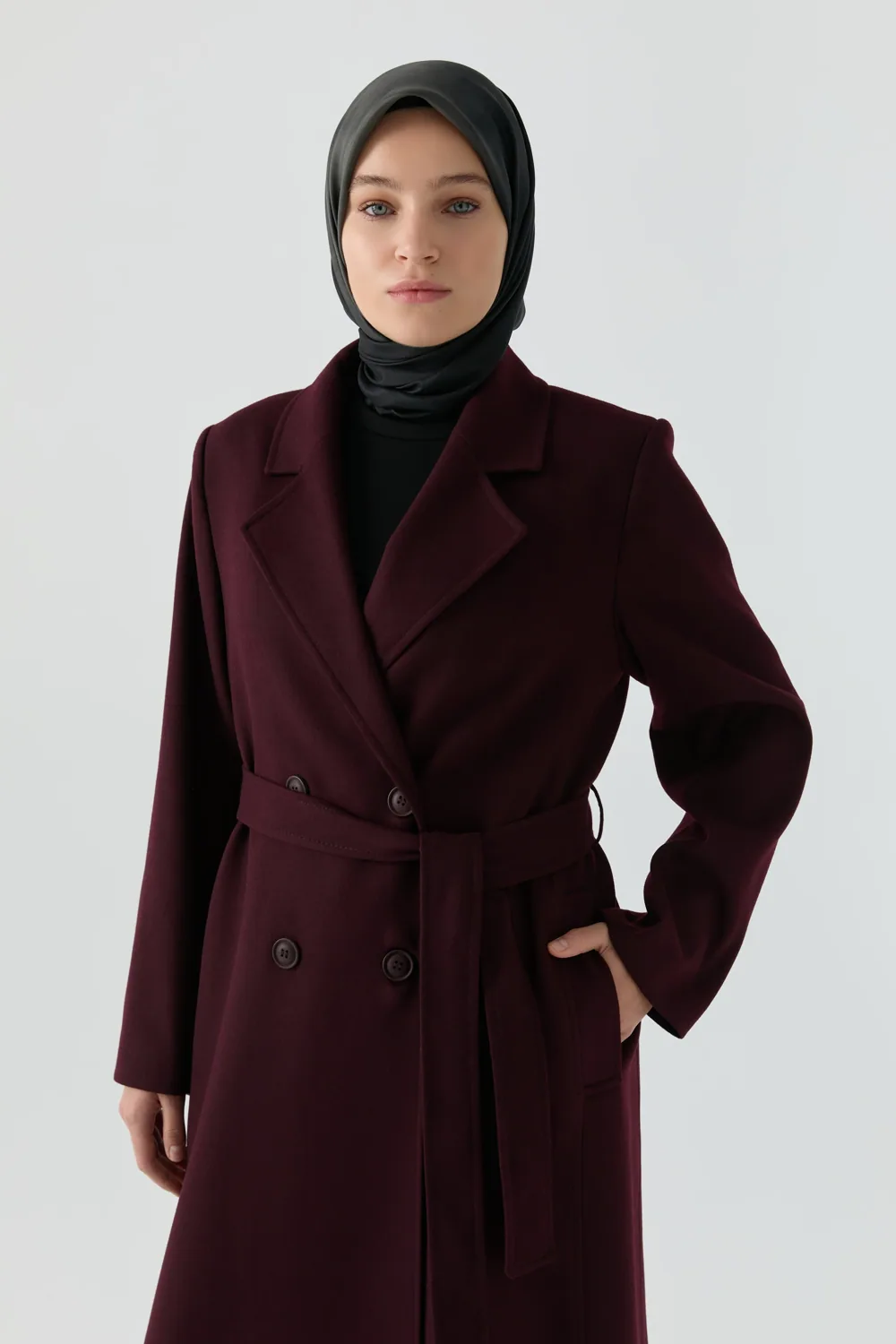 مانطو مزدوج الأزرار بنفسجي داكن - صورة 4