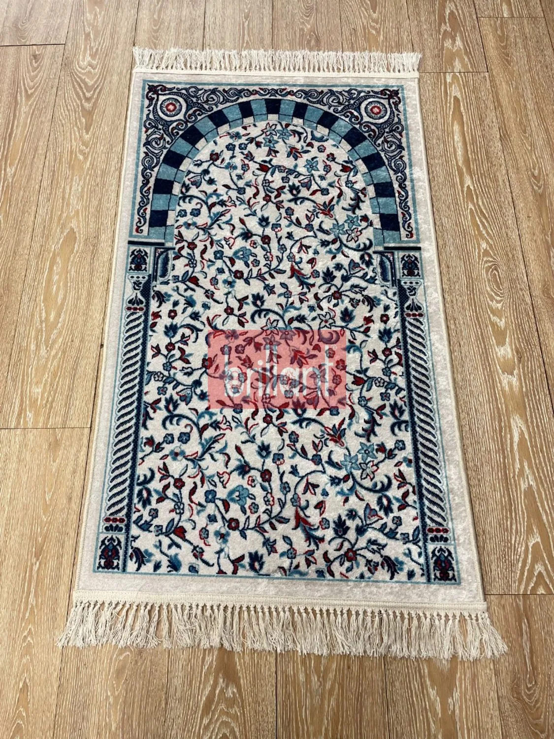 سجادة صلاة زرقاء بأهداب وقاعدة لاتكس 75×125 سم