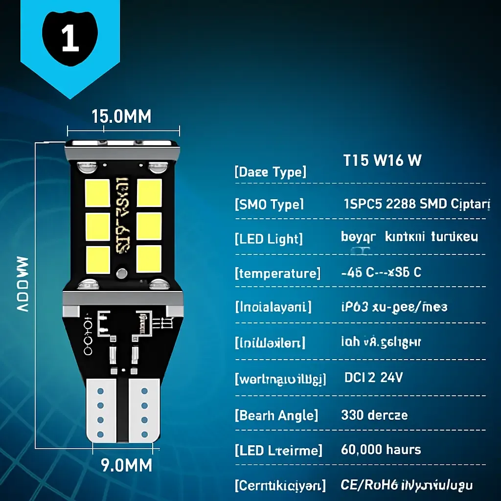 لمبة LED بقاعدة T15 بـ15 ثنائياً ضوء أبيض - صورة 2