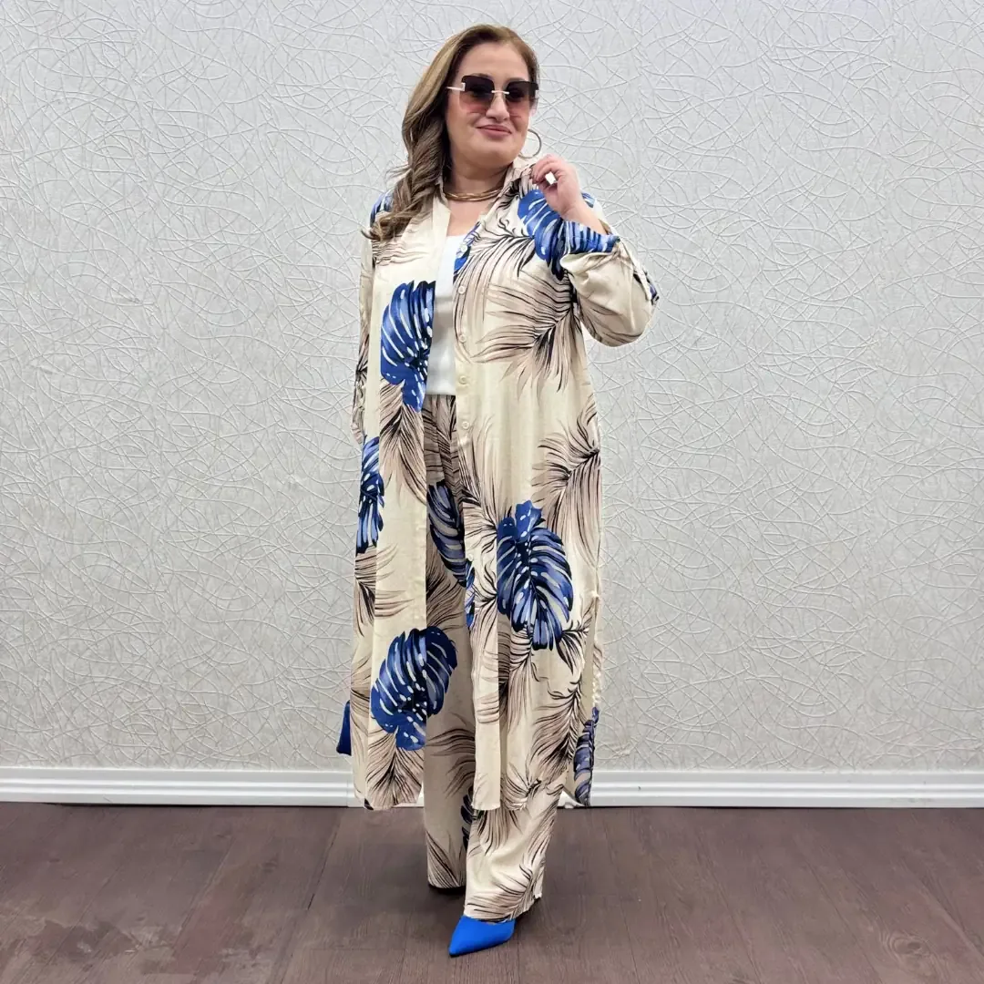 طقم تونيك وبنطال بنقشة كبيرة مقاسات كبيرة - صورة 3