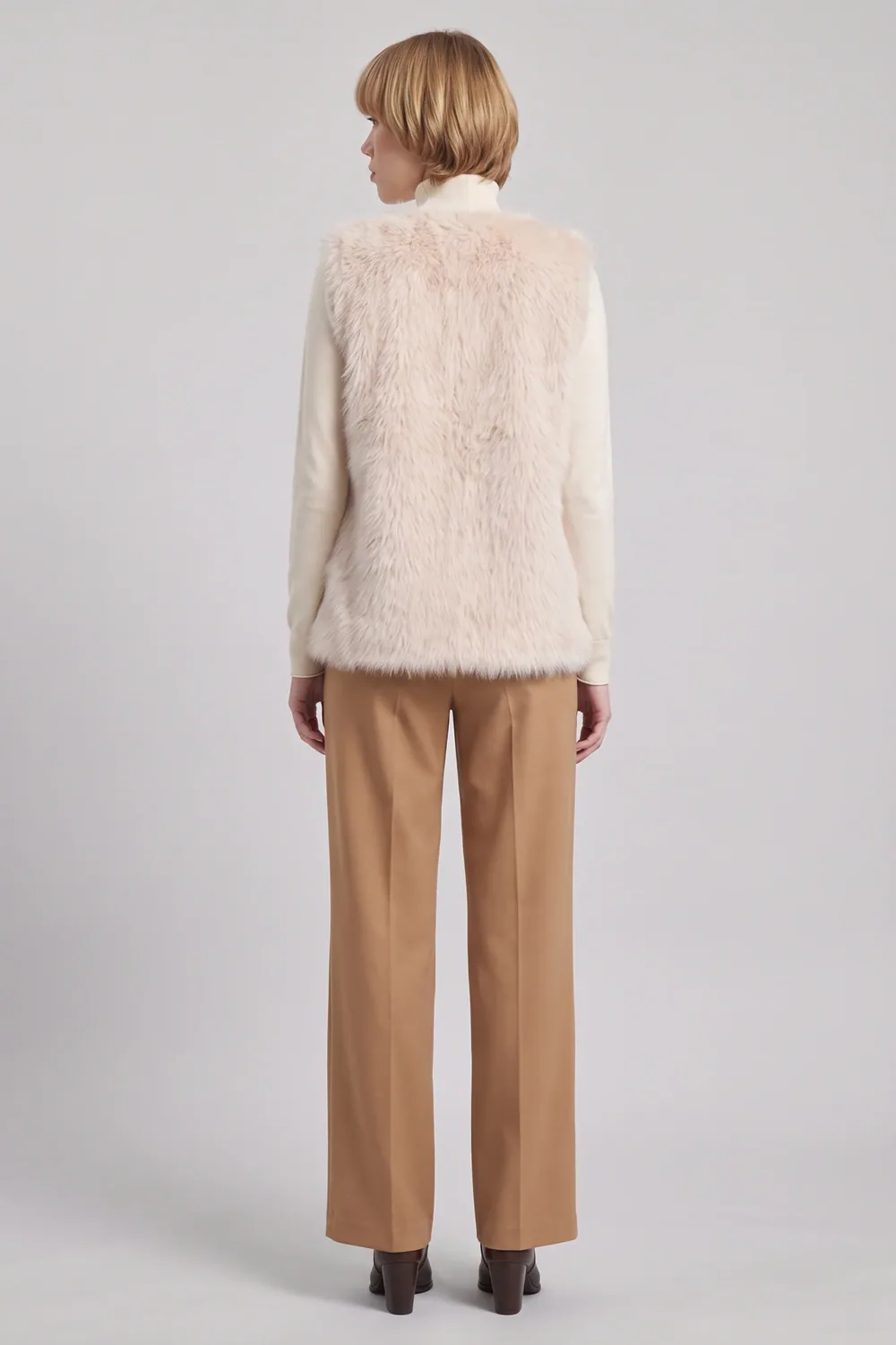 صديري فرو صناعي بلون بيج - صورة 3