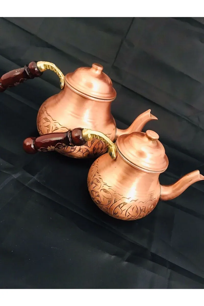 إبريق شاي تركي نحاس صغير بنقش محفور - صورة 2