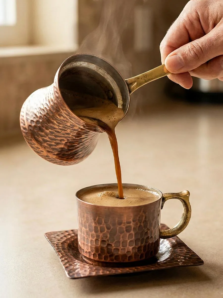 طقم ركوة نحاس ومقلاة نحاس - صورة 2