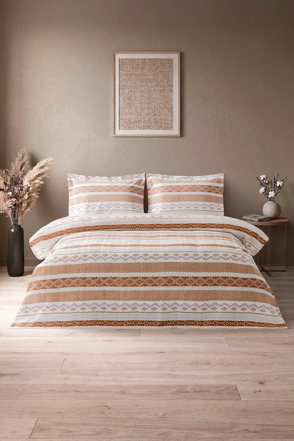 طقم بيكه مزدوج قطن 200×220 بزخارف قرميدية