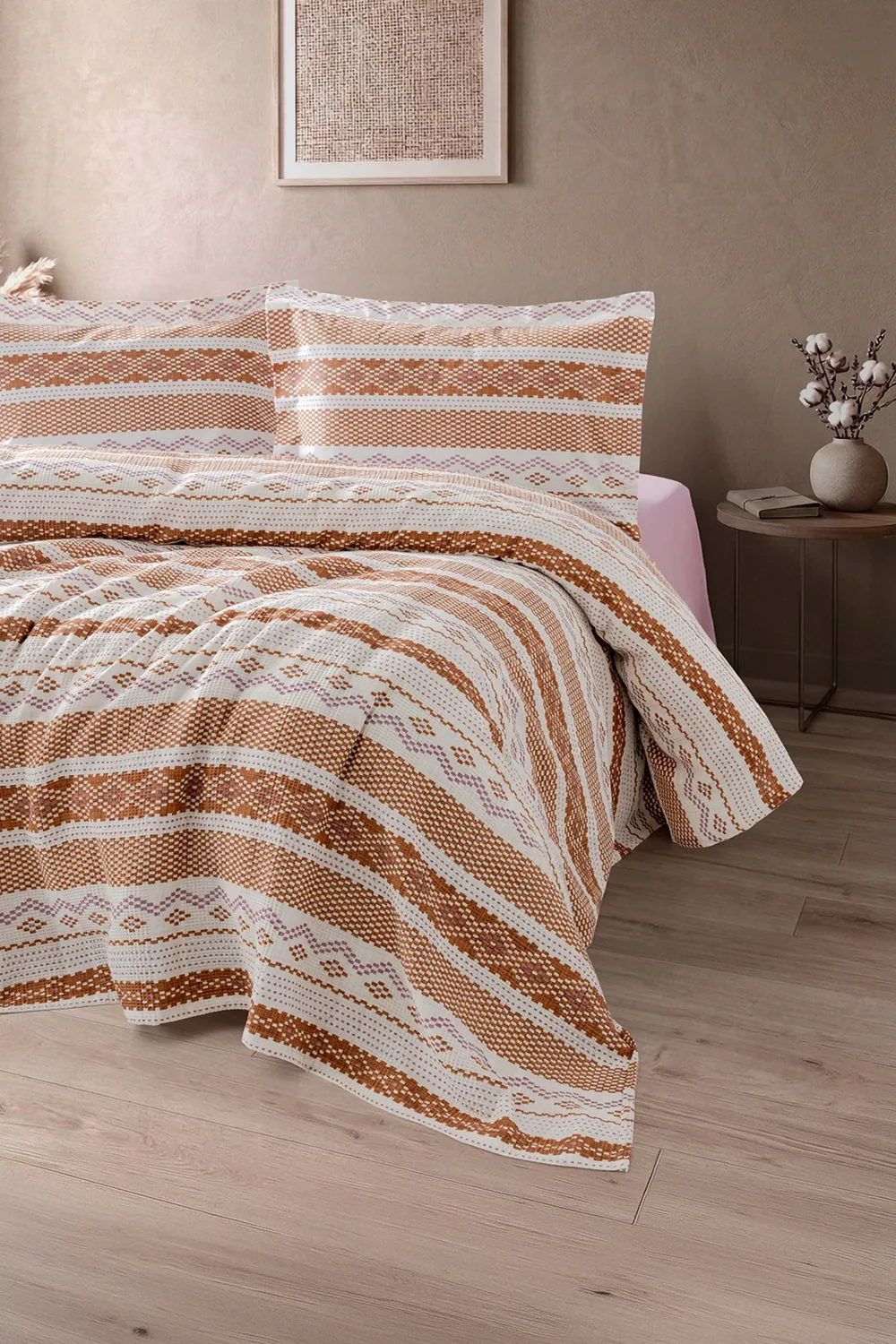 طقم بيكه مزدوج قطن 200×220 بزخارف قرميدية - صورة 2
