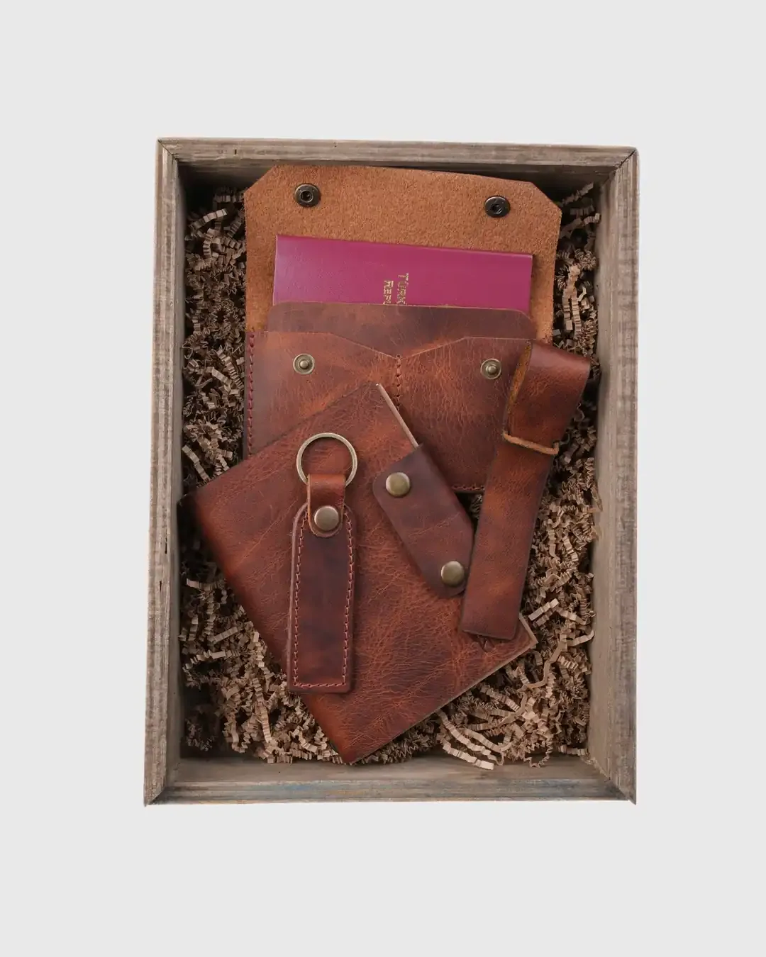طقم سفر جلدي حافظة جواز ودفتر وبطاقة حقيبة - صورة 2