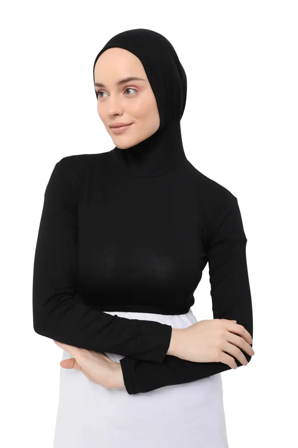 بودي نصفي بأكمام طويلة ورقبة وغطاء رأس
