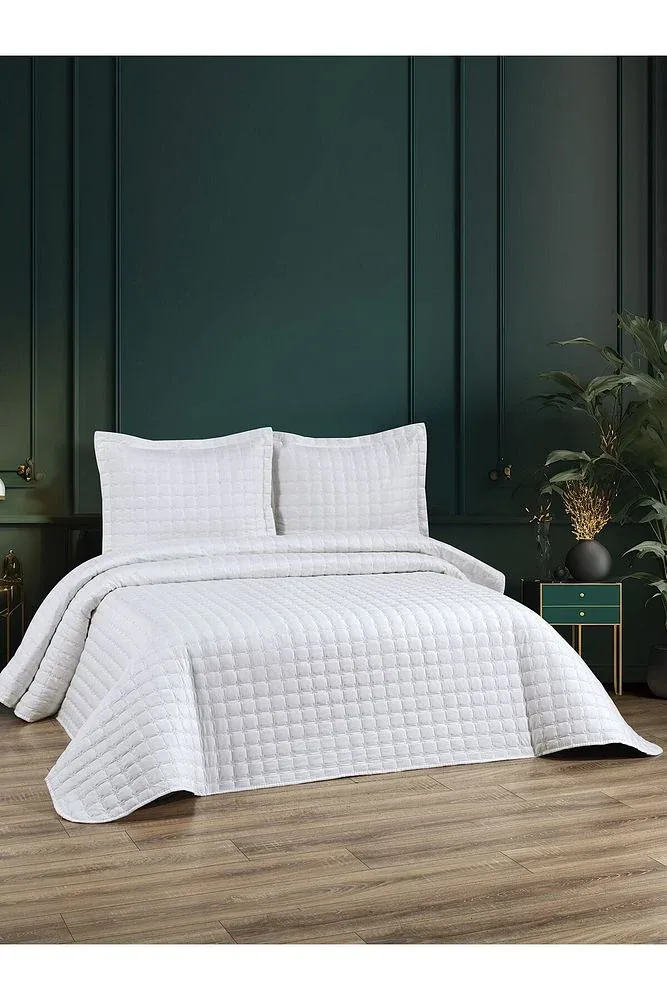 طقم غطاء سرير مضرب 3 قطع 235×250 كريمي ورمادي - صورة 3