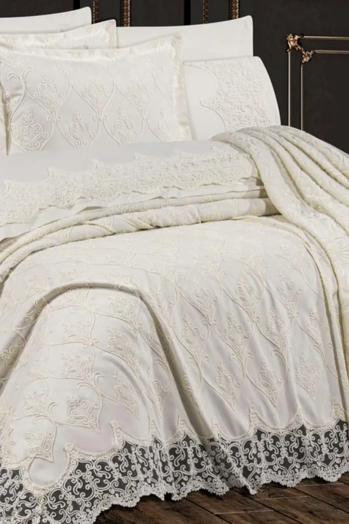 طقم جهاز عروس من قطن 10 قطع 240×260 سم - كريمي