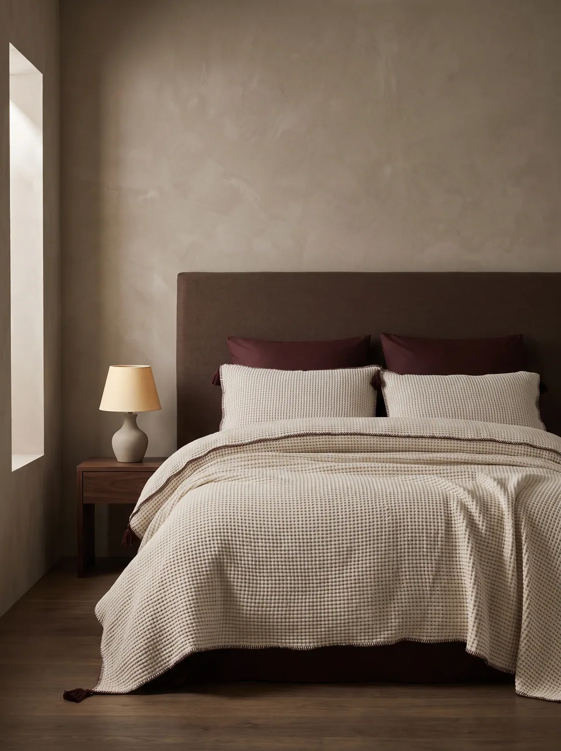 طقم بيكيه مزدوج من موسلين 6 قطع 240×260 سم - عنابي
