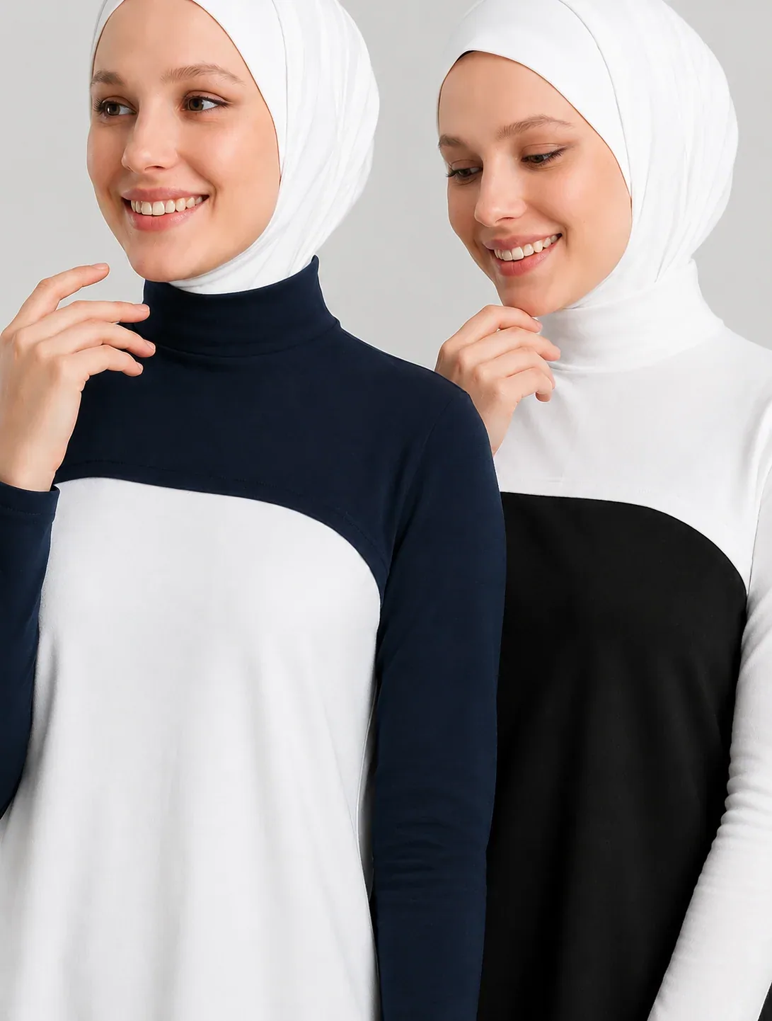 قطعتان كحلي وأبيض من البينيه بياقة عالية