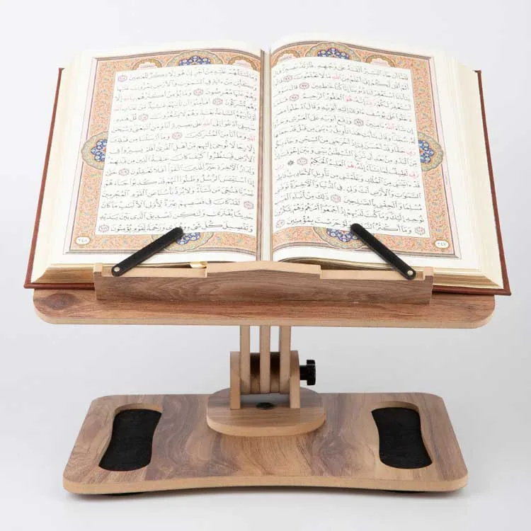 حامل مصحف مكتبي خشبي بذراع لتعديل الزاوية