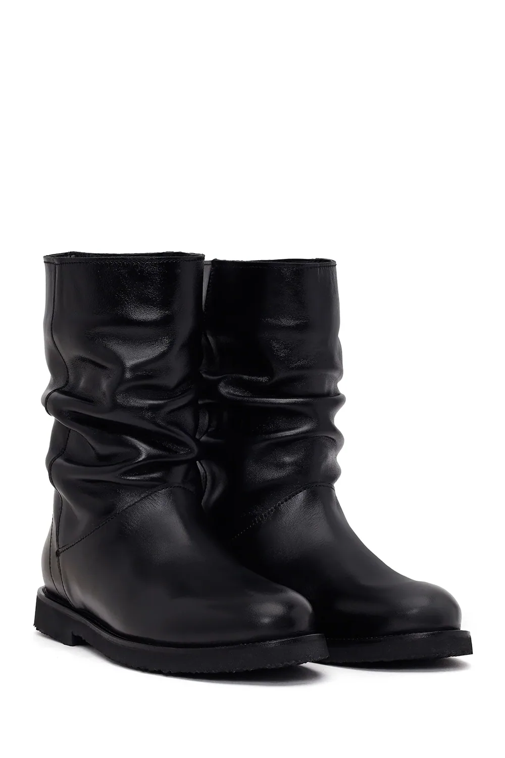 جزمة طويلة نسائية سوداء كاجوال من الجلد الطبيعي - صورة 2