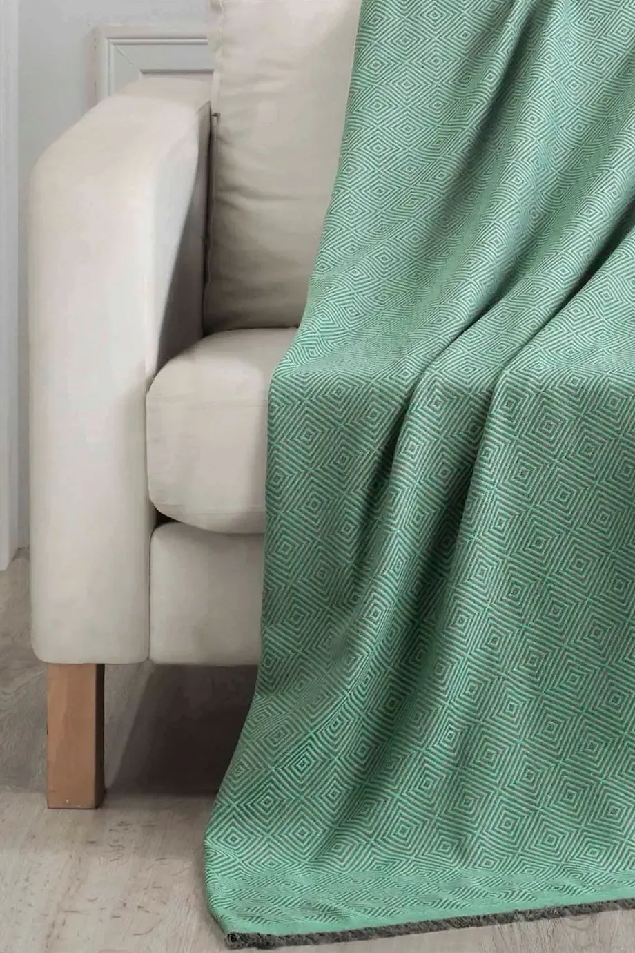 غطاء كنبة قطني أخضر بنسيج متعرج ناعم - صورة 2