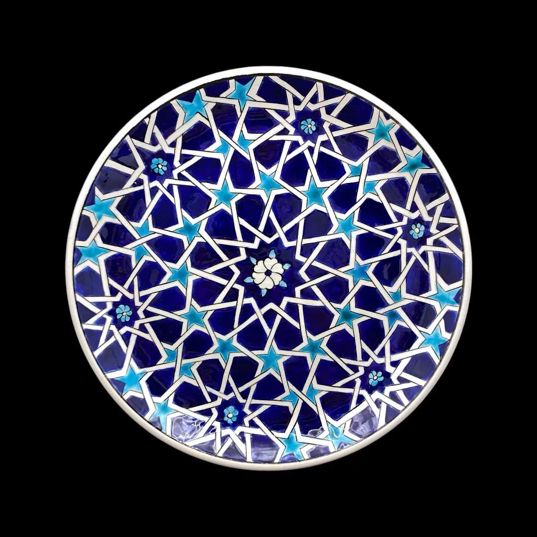 طبق خزف بنجمة هندسية سلجوقية زرقاء - صورة 3