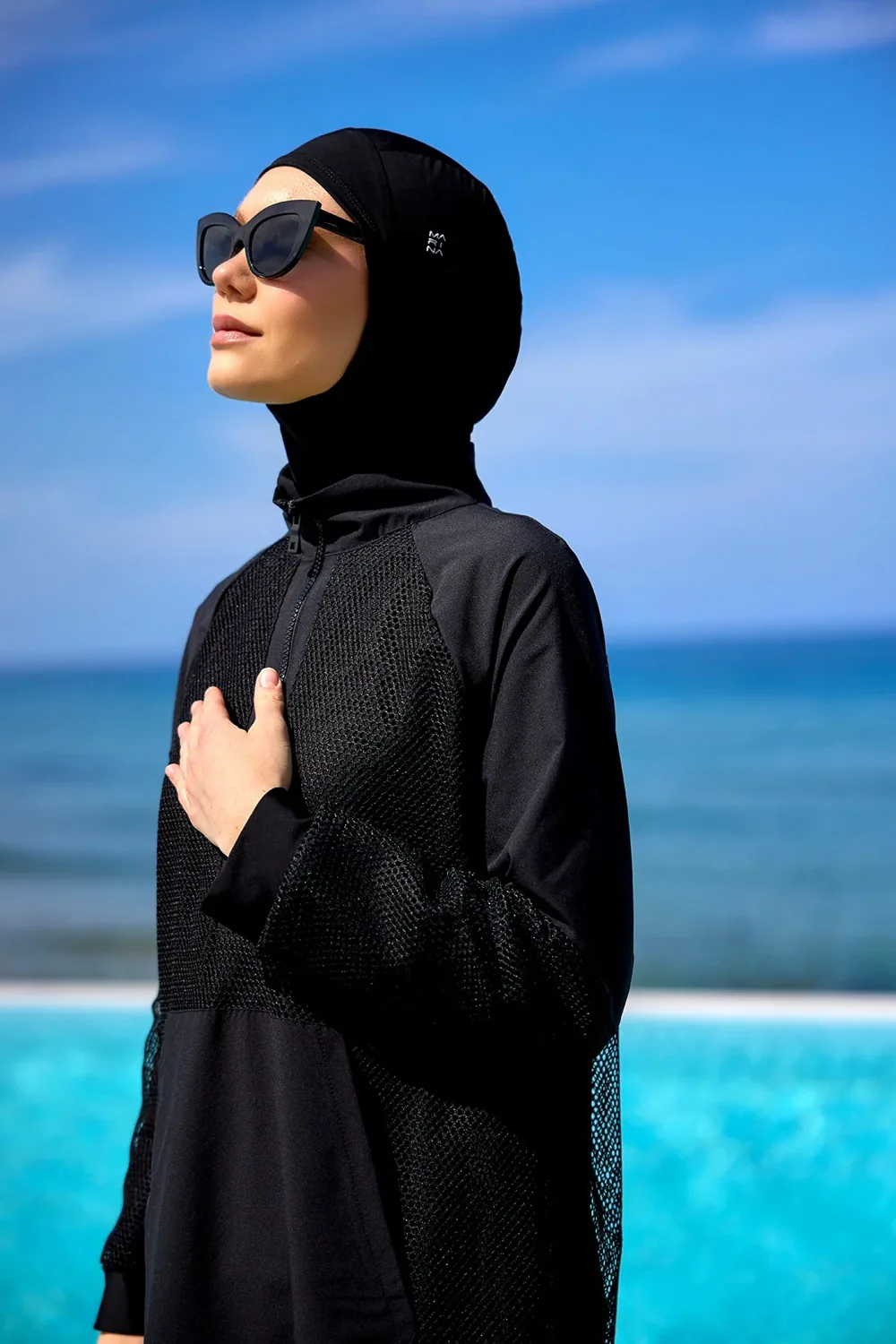 مايوه شرعي أسود بتصميم تونيك من التول