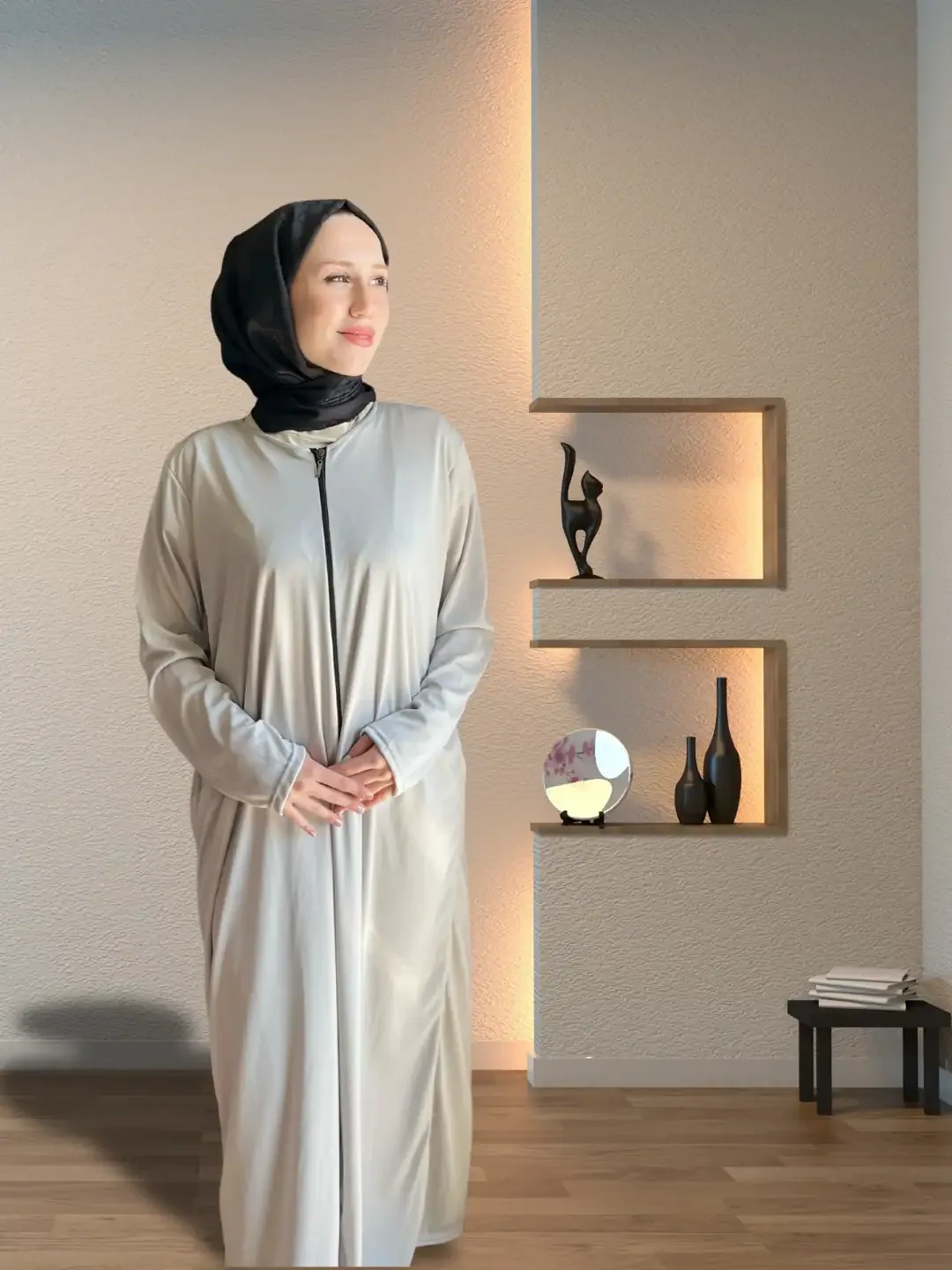 ثوب صلاة رمادي قطعة واحدة بسحاب أمامي