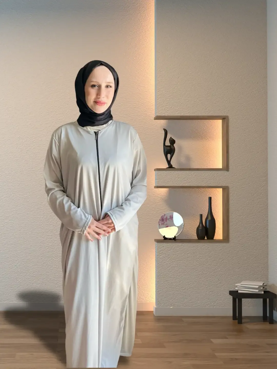 ثوب صلاة رمادي قطعة واحدة بسحاب أمامي - صورة 2