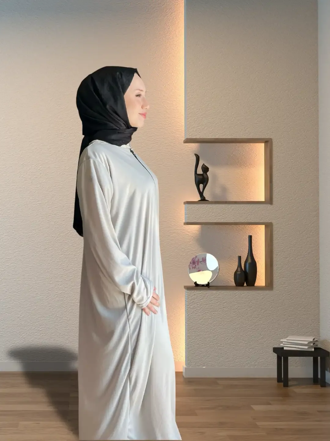 ثوب صلاة رمادي قطعة واحدة بسحاب أمامي - صورة 3