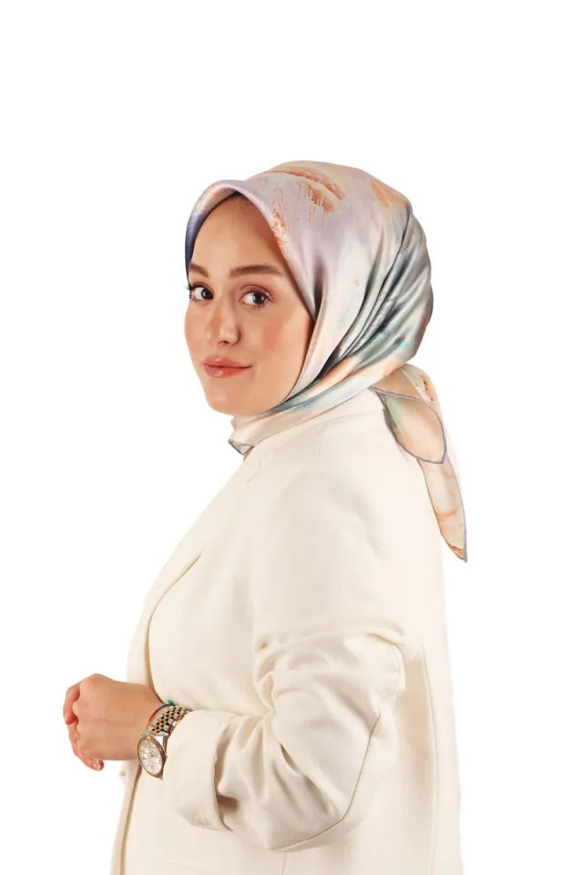 إيشارب حرير سورا نحاسي بنقش باستيل 90×90 سم - صورة 2