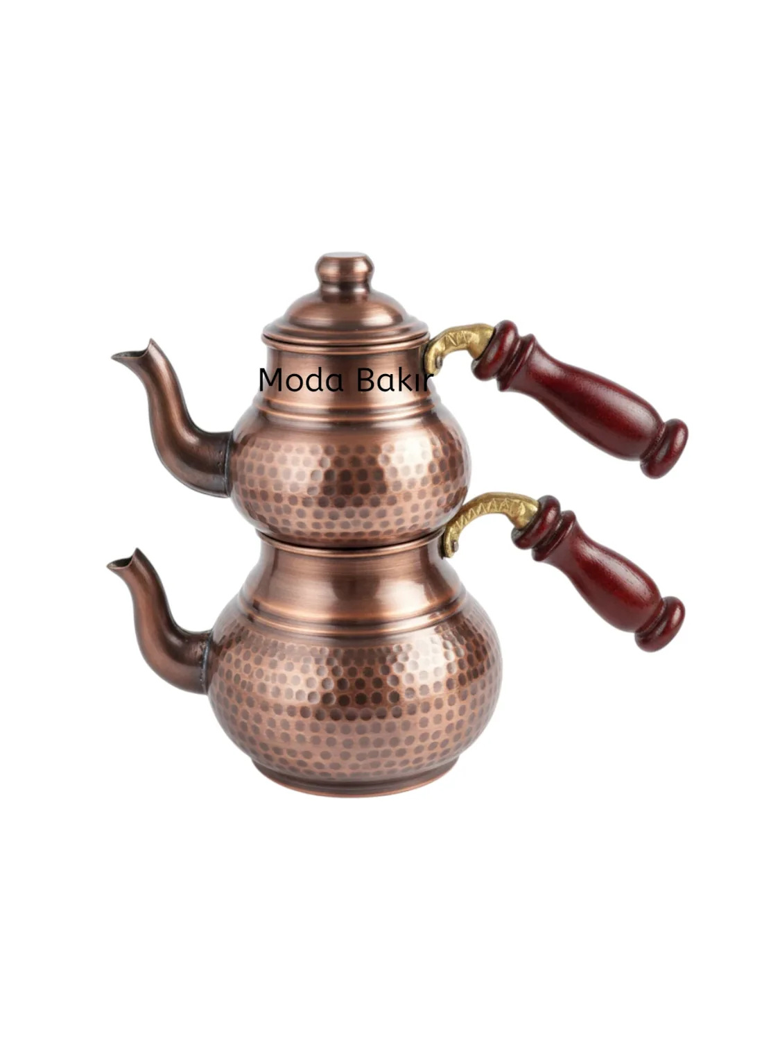 إبريق شاي نحاسي مزدوج صغير بلون مؤكسد