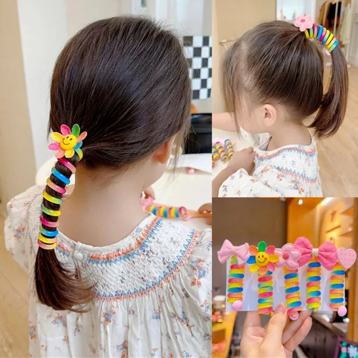 ربطة شعر حلزونية على شكل أقحوان بألوان قوس قزح - صورة 2