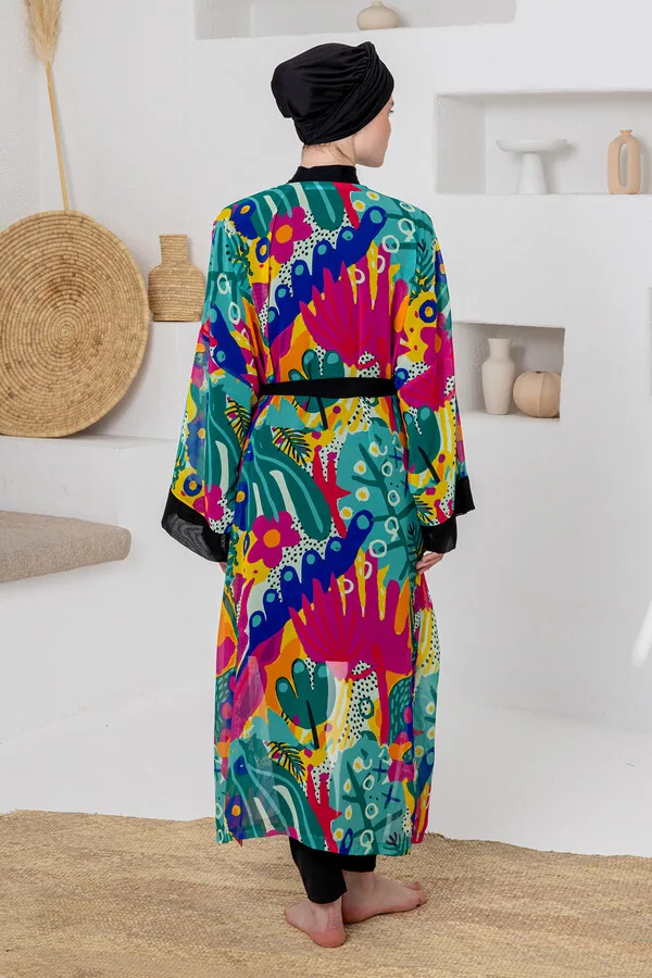 كيمونو يحمي من الأشعة بنقشة نباتية ملونة - صورة 4