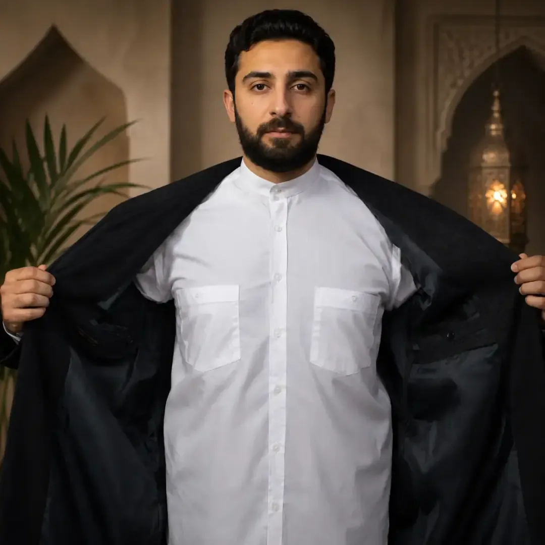 جبة رجالية بياقة بخارية من الجوخ مبطنة بالكامل - صورة 2