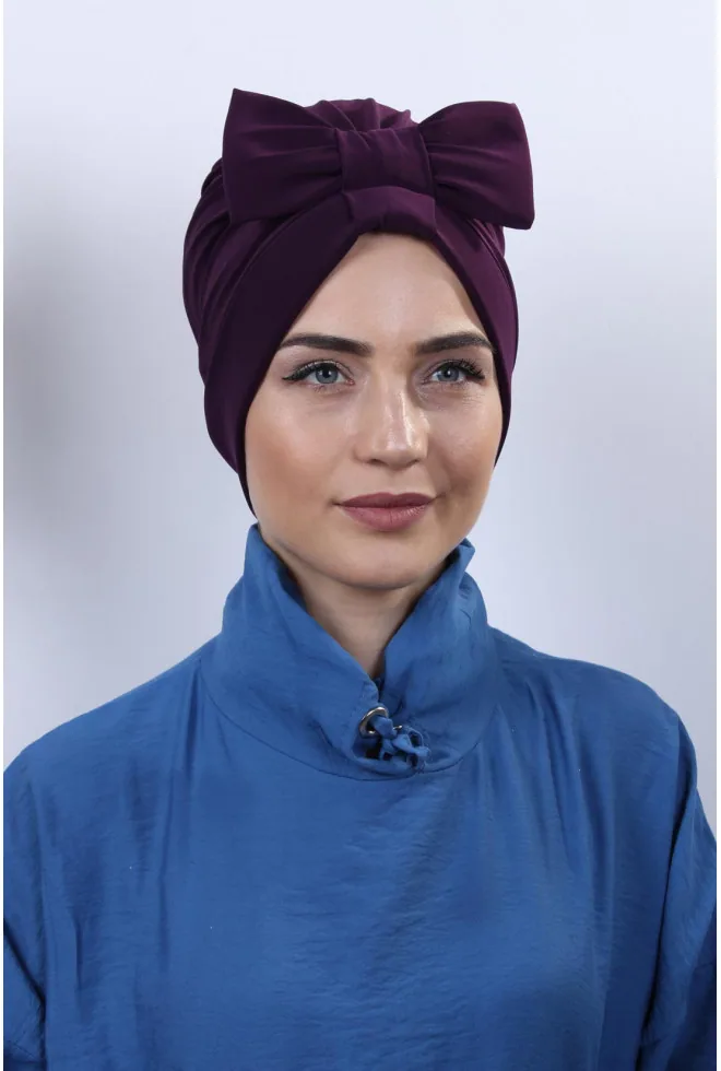 بونيه بفيونكة كبيرة بوجهين باذنجاني