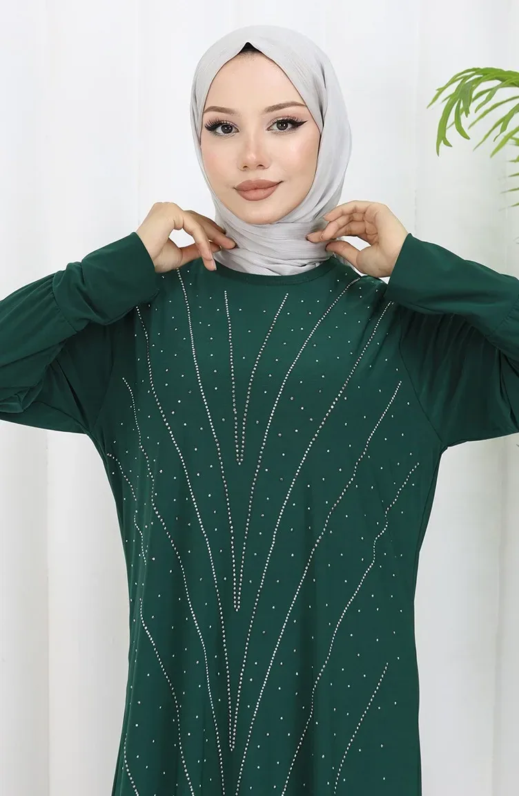 فستان سهرة ساندي أخضر بخطوط أحجار - صورة 3