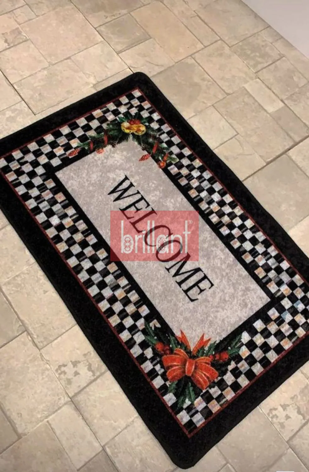 دواسة باب مقاومة للماء بعبارة ترحيب وإطار شطرنجي 60×90 سم
